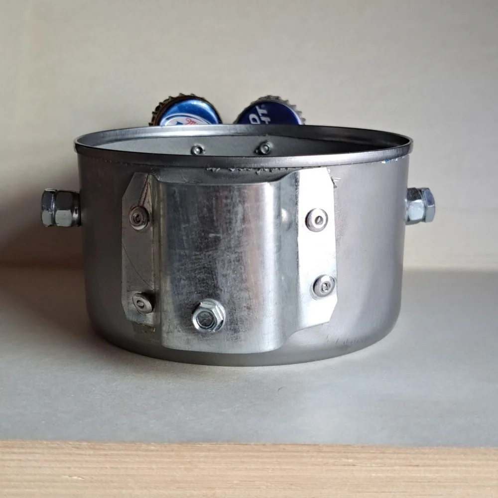 Happy Retro Robot Scrap Metal Art Handmade Handcrafted Small Container